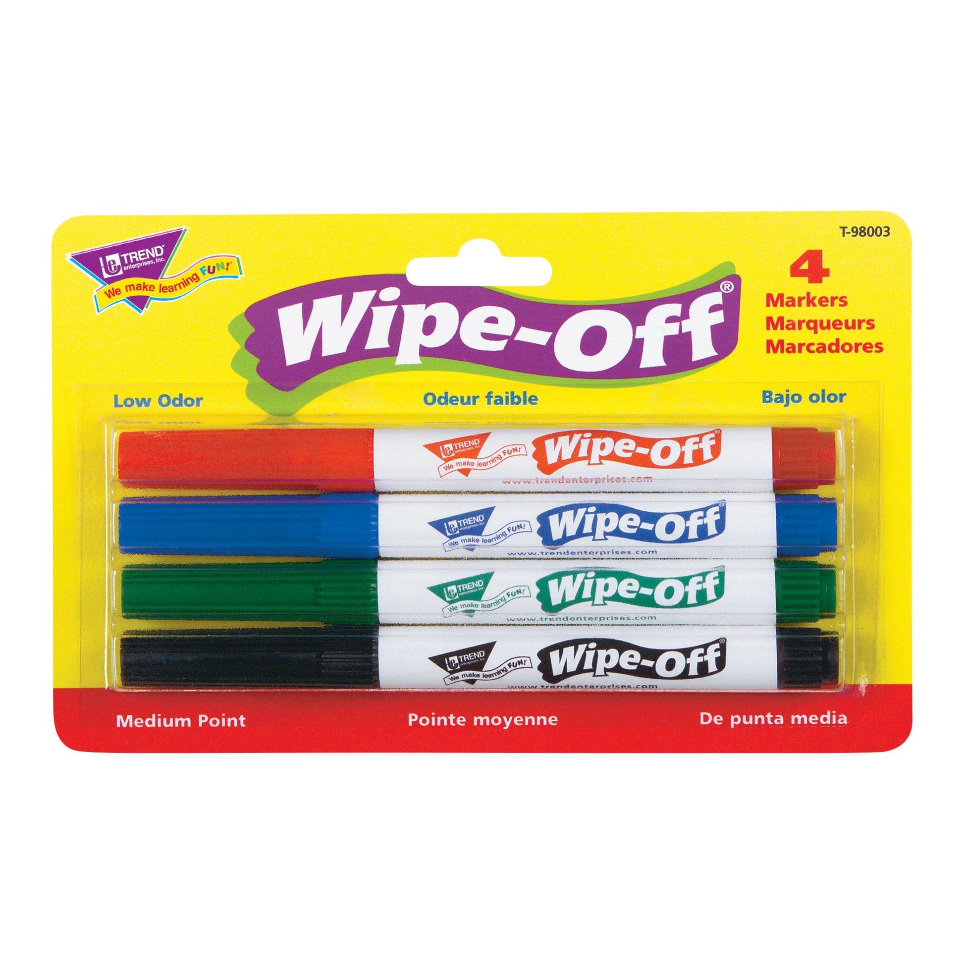 4-Pack Standard Colors Wipe-Off® Markers, 3 Packs - Loomini