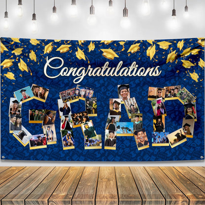 , Congratulations Grad Banner - Large, 72X44 Inch | Glitter Black and Gold Graduation Backdrop, Graduation Decorations Class of 2024 | Congratulations Banner, 2024 Graduation Party Decorations