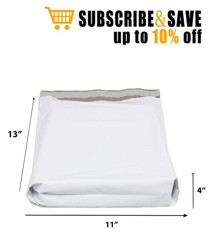 Gusseted Large Poly Mailers 11x13x4 Size. Pack of 100 White Poly Shipping Bags