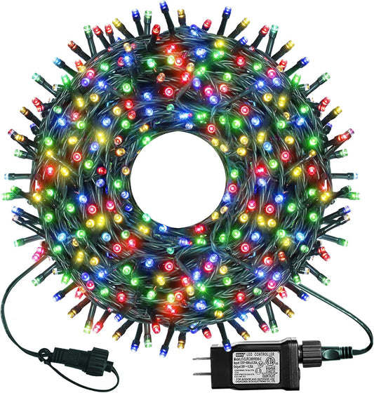 300 LED Christmas Lights, 99FT Connective Green Wire Fairy Lights, Plug in 8 Lighting Modes, for Outdoor Christmas Tree Lights Wedding Party Decoration (Multicolor)