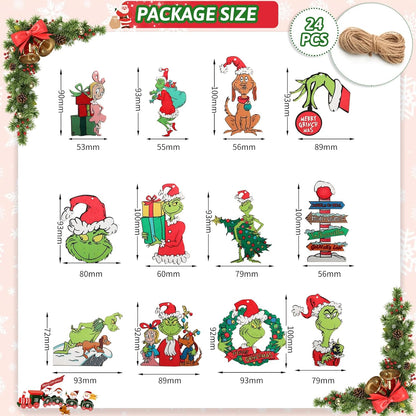 24PCS Christmas Tree Decorations, Christmas Tree Ornaments - Cute Wooden Hanging Ornaments for Christmas Tree - Christmas Decor Indoors Home Party