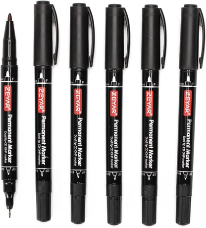 Twin Tip Permanent Markers, CD/DVD Markers, 4 Color, Ultra Fine Point and Fine Point for Signature and Marking (3 Black, 1 Red, 1 Green, 1 Blue)