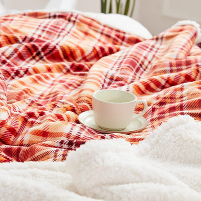 Sherpa Halloween Plaid Throw Blanket(60" X 70", Plaid Orange), Fuzzy Fluffy Cozy Soft Blanket, Fleece Flannel Plush Twin Size Microfiber Blanket for Couch Bed Sofa