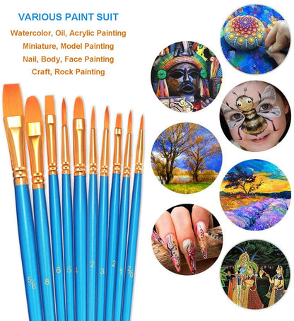 Paint Brushes Set, 2 Pack 20 Pcs round Pointed Tip Paintbrushes Nylon Hair Artist Acrylic Paint Brushes for Acrylic Oil Watercolor, Face Nail Art, Miniature Detailing & Rock Painting, Orange