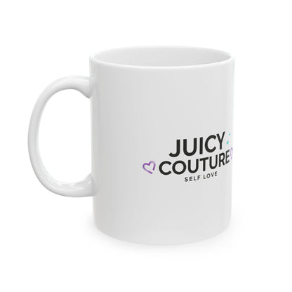 JUICY Rhinestone Pink & Silver | 11oz Ceramic Coffee Mug, Y2K Glam | Valentine & Galentine Gift | Juicy Couture Vibes