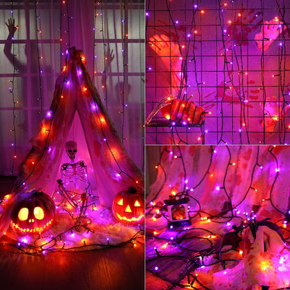 Purple & Orange Halloween Lights, 95.14Ft 240 LED Halloween String Lights Connectable with Timer, 8 Modes Outdoor Halloween Lights, Plugin Mini Lights Waterproof for outside Spooky Decoration