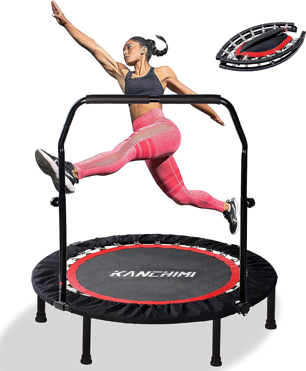 40" Folding Mini Fitness Indoor Exercise Workout Rebounder Trampoline with Handle, Max Load 330Lbs