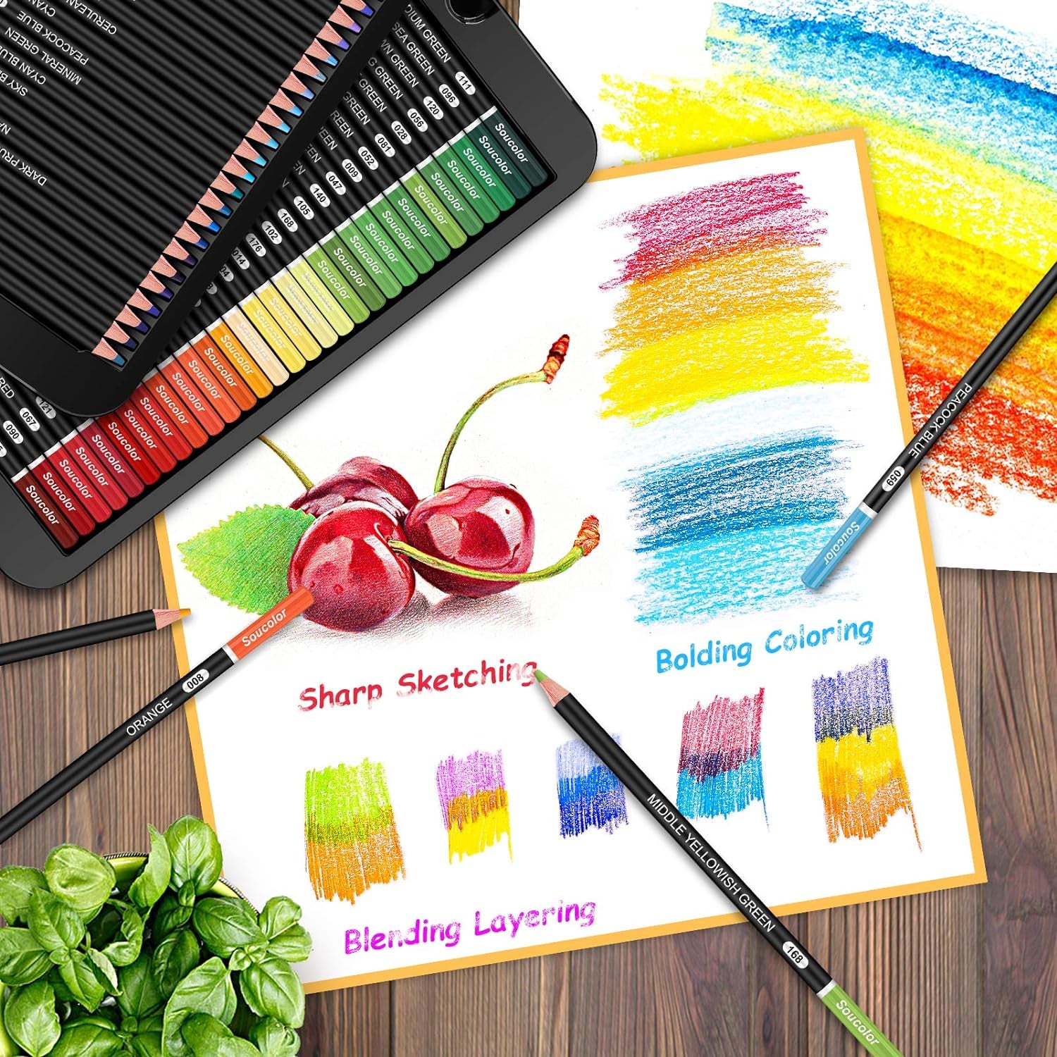 180-Color Artist Colored Pencils Set for Adult Coloring Books, Soft Core, Professional Numbered Art Drawing Pencils for Sketching Shading Blending Crafting, Gift Tin Box for Beginners Kids