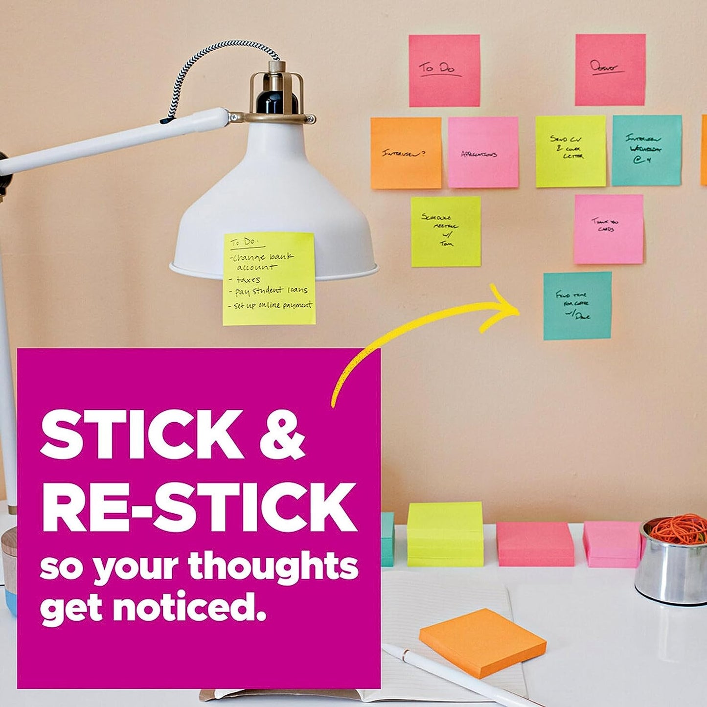 Super Sticky Notes, 76.2 Mm X 76.2 Mm, 24 Pads, 2X the Sticking Power, Supernova Neons, Bright Colors, Recyclable