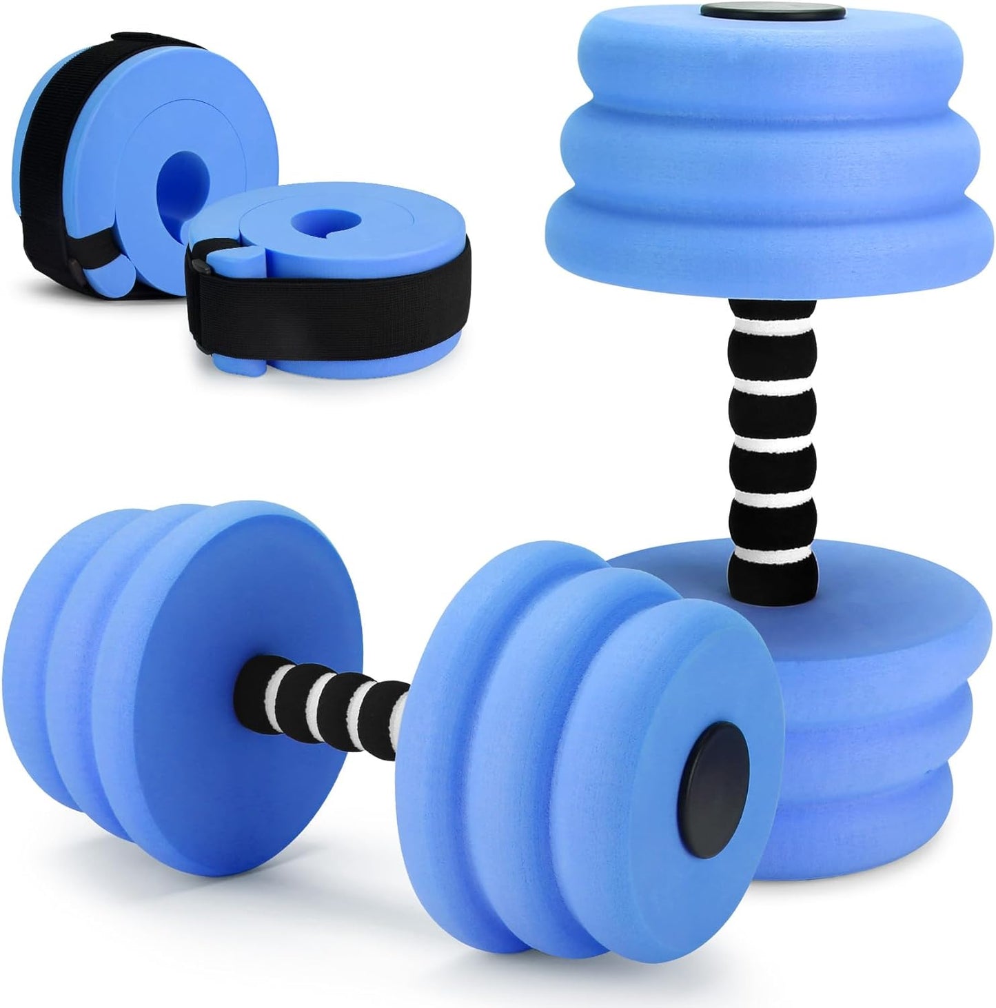 Water Aerobics Set for Aquatic Exercise, Pool Fitness Equipment Foam Water Dumbbell Set, New Upgrade Aquatic Dumbbells and Foam Swim Aquatic Cuffs, Water Workout Fitness Tool