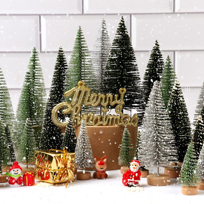 30Pcs Mini Christmas Trees, Artificial Christmas Tree Bottle Brush Trees Christmas with 5 Sizes, Sisal Snow Trees with Wooden Base for Christmas Decor