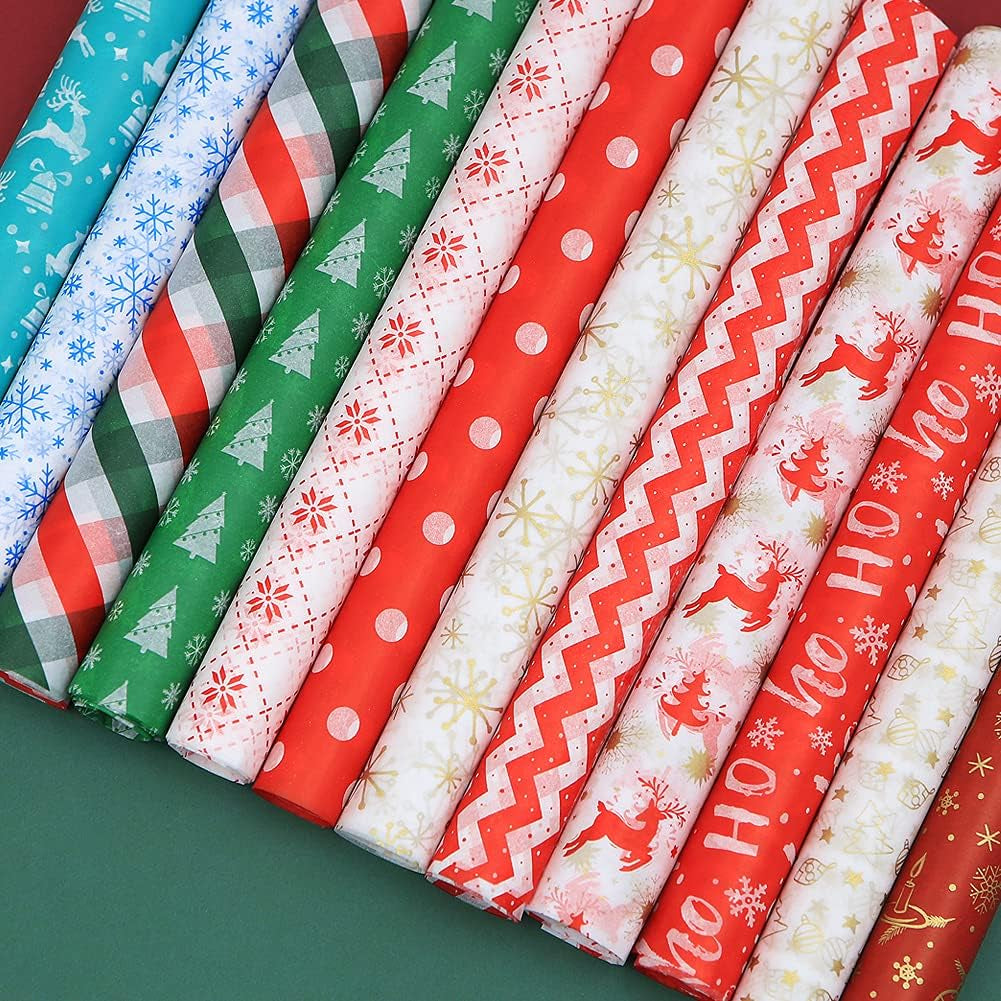 Christmas Tissue Paper for Gift Wrapping Bags, Colored Tissue Paper Christmas, 60 Sheets 20 X 20 Inches per Sheet 12 Designs 5 Sheets Each Design for Gift Wrapping, Xmas Wrapping Bags and Wine Bottles