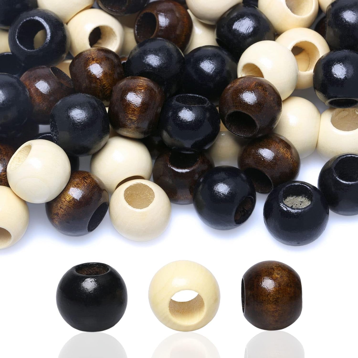 150 Pieces 20Mm Wood Beads Large Hole Macrame Wooden Beads Variety Pack, Colored Wooden round Beads for Craft/Garlands/Home Party Decor, 9Mm Hole (Brown/Black/Blue)