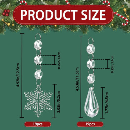 38PCS Christmas Tree Crystal Decorations Winter Snowflakes Christmas Icicle Drops Ornaments Hanging Chandelier Pendants Beads for Xmas Winter New Year Wedding Party Decor