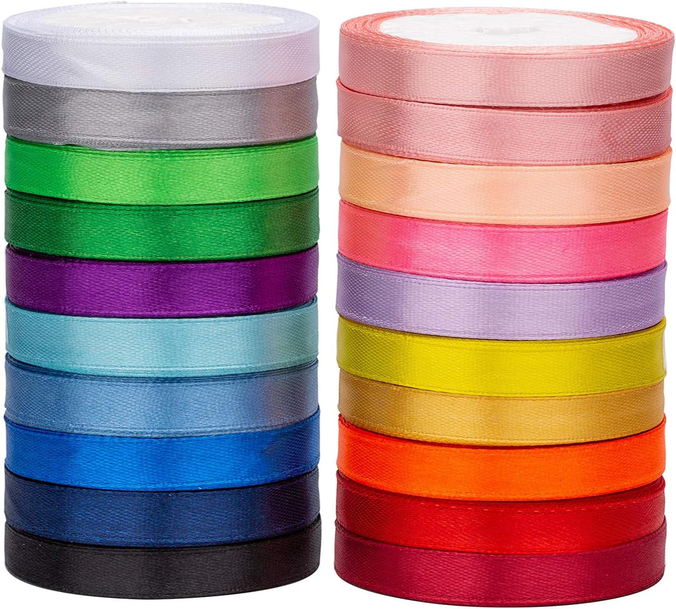 300 Yard Satin Ribbon -18 Silk Ribbon Rolls & 2 Glitter Metallic Ribbon Rolls, 2/5" Wide 15 Yard/Roll, Ribbons Perfect for Gift Wrapping, Wedding, Party Decoration and More