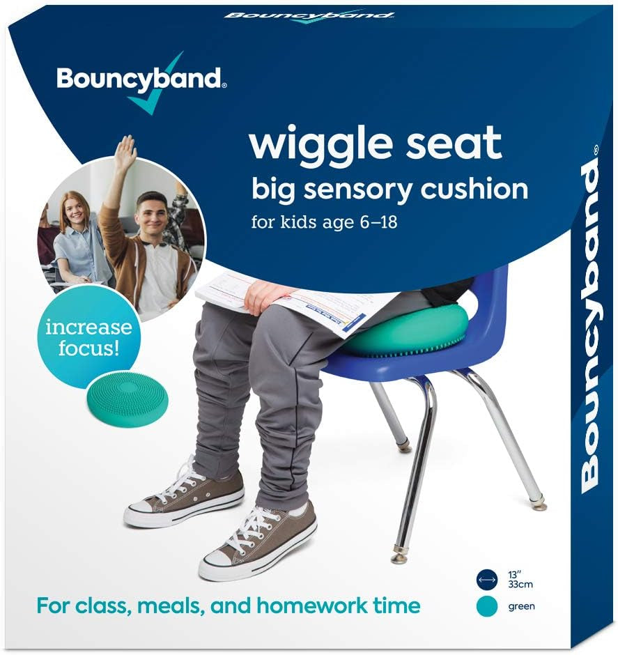 Bouncyband – Wiggle Seat – Green, 13” D – Large Sensory Cushion for Kids Ages 6-18+ – Promotes Active Learning, Improves Student Productivity, Includes Easy-Inflation Pump