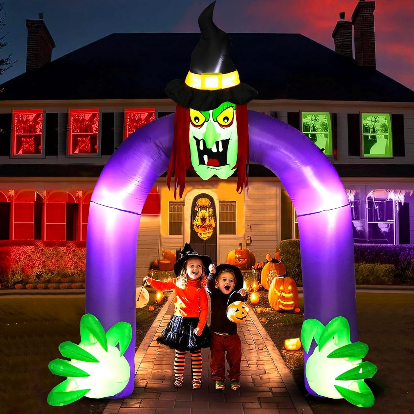 10Ft Halloween Inflatables Archway Decorations Outdoor, Scary Halloween Inflatable Witch Arch with LED Lights, Blow up Holiday Yard Decorations for Party, Garden, Yard, Lawn (Inflatable Witch Archway)