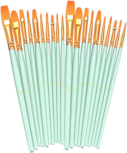 Paint Brushes Set, 2 Pack 20 Pcs Round-Pointed Tip Paintbrushes Nylon Hair Artist Acrylic Paint Brushes for Acrylic Oil Watercolor, Face Nail Art, Miniature Detailing & Rock Painting, Blue