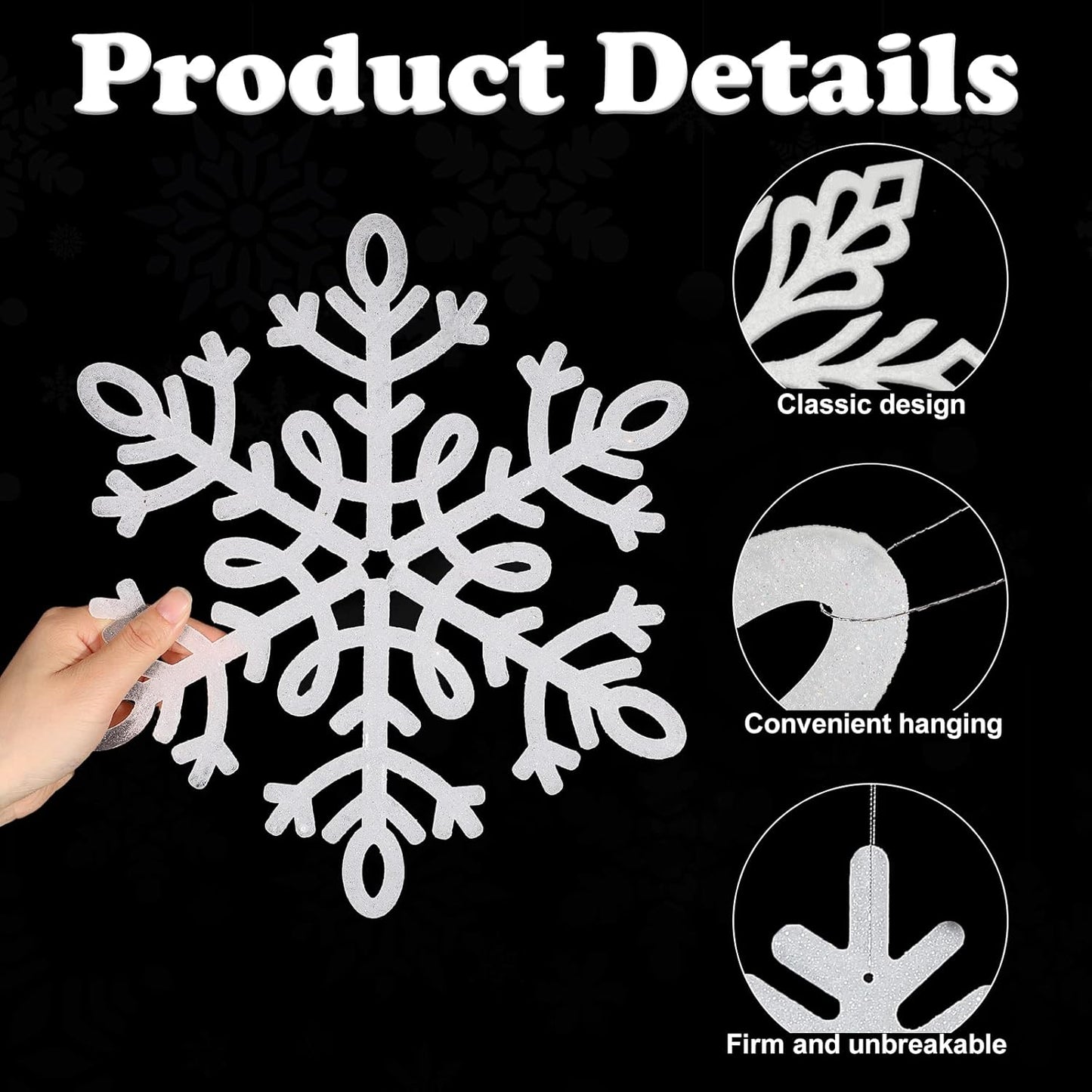 10 Pieces Large Snowflakes Ornaments 12'' Glittered Snowflakes Decorations Christmas Hanging Snowflake Decorations for Winter Christmas Tree Decorations Craft Snowflakes (White)