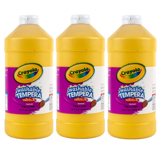 Artista II Washable Tempera Paint, 32 oz, Yellow, Pack of 3