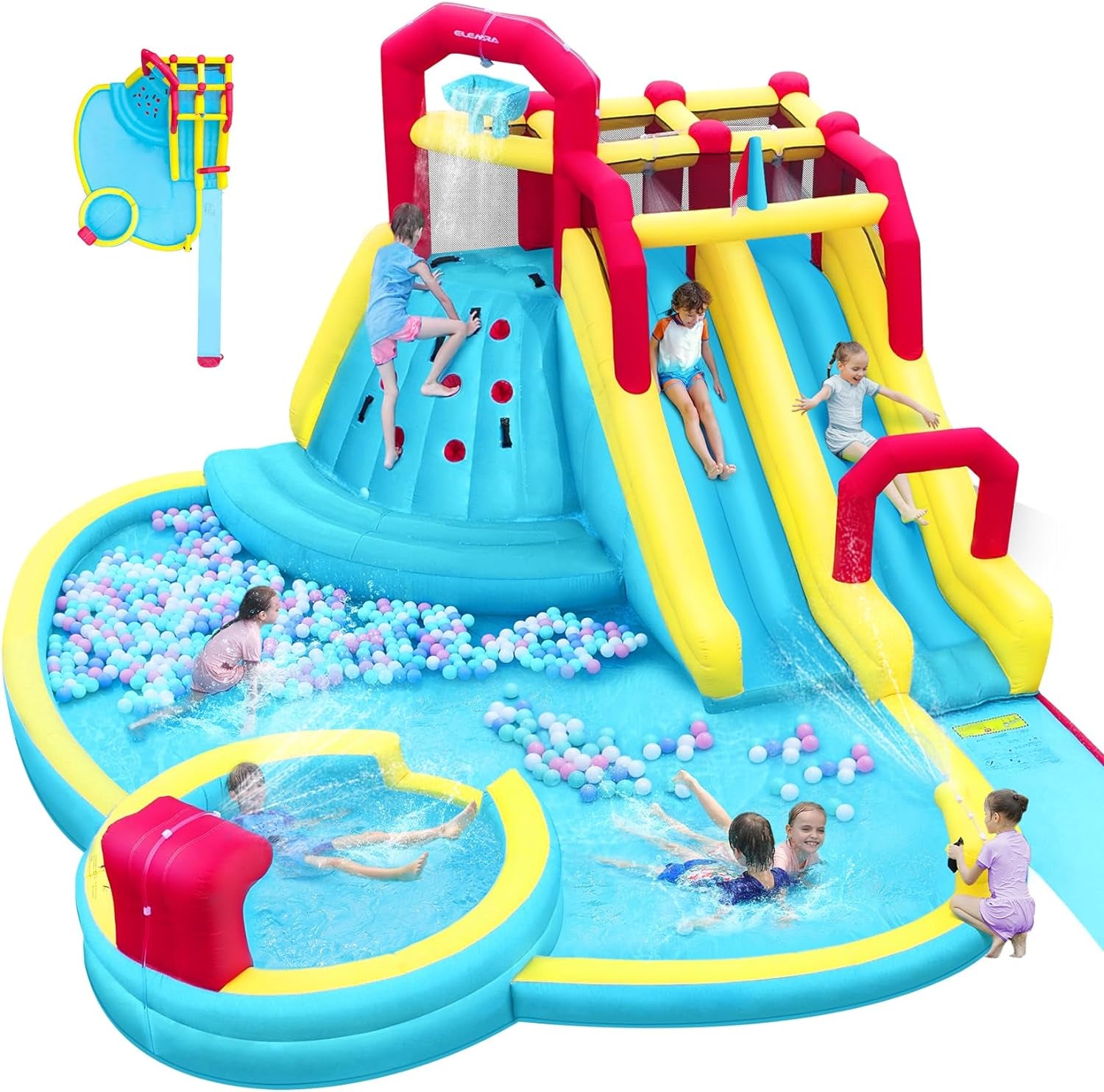 XL Inflatable Water Slides for Kids Backyard,Giant Water Park with Long Slip Splash and Slide,Double Slides for Kids and Adults with 750W Blower,Climbing Wall,Deep Pool,Water Canon for Outdoor