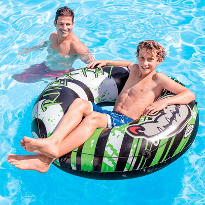 River Rat 48 Inch Inflatable Vinyl Towable Boat Floating Tube Raft for Swimming Pool and Lake in Green Rat or Graffiti Rat Design, Color Varies