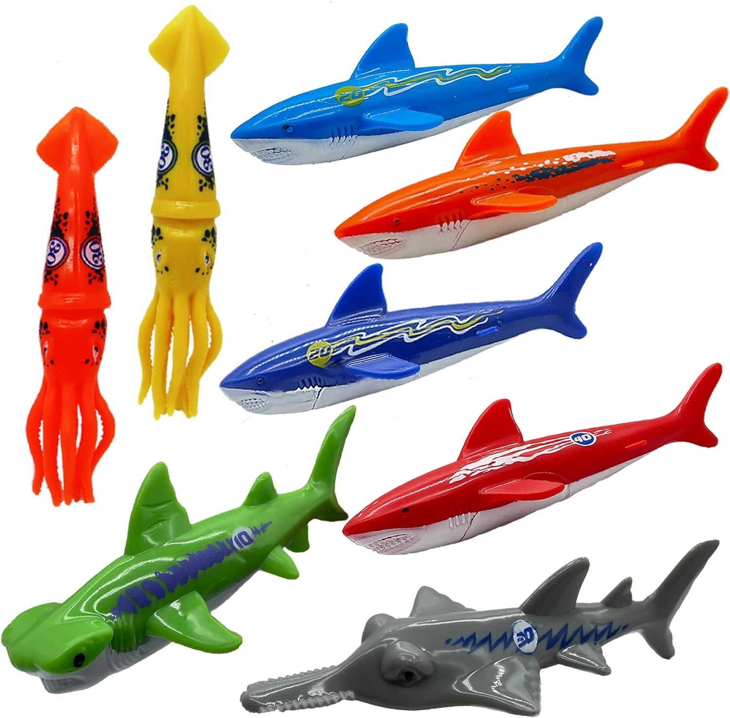 Underwater Diving Torpedo Bandits, Swimming Pool Toy 5” Sharks Glides up to 20 Feet Fun Water Games for Boys and Girls (Set of 8 Pieces)