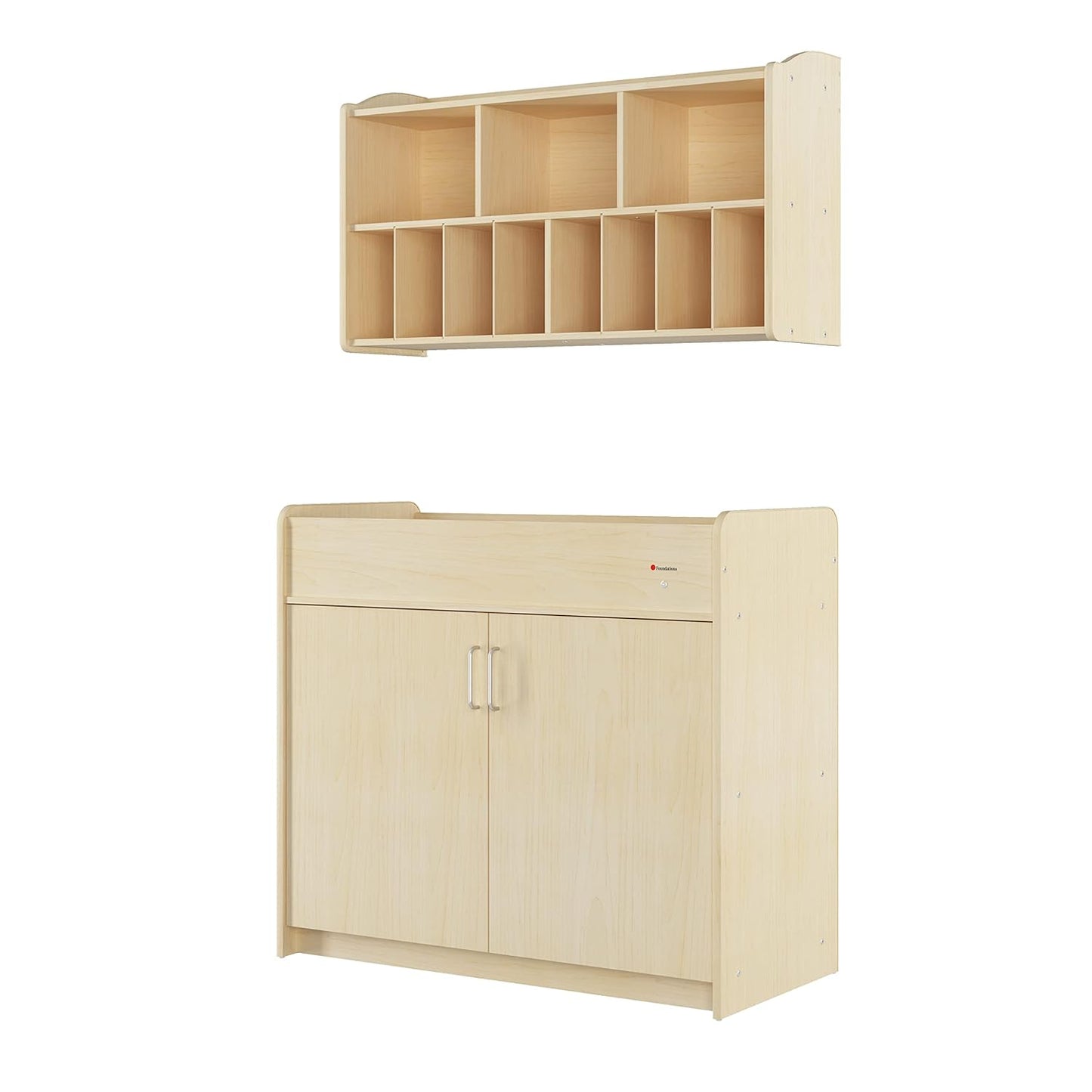 Safetycraft Daycare Changing Table - Durable Wood Cabinet with 2 Built-In Shelves - Storage W/Soft Close Hinges, Includes 1" Durable Mattress Pad - Natural