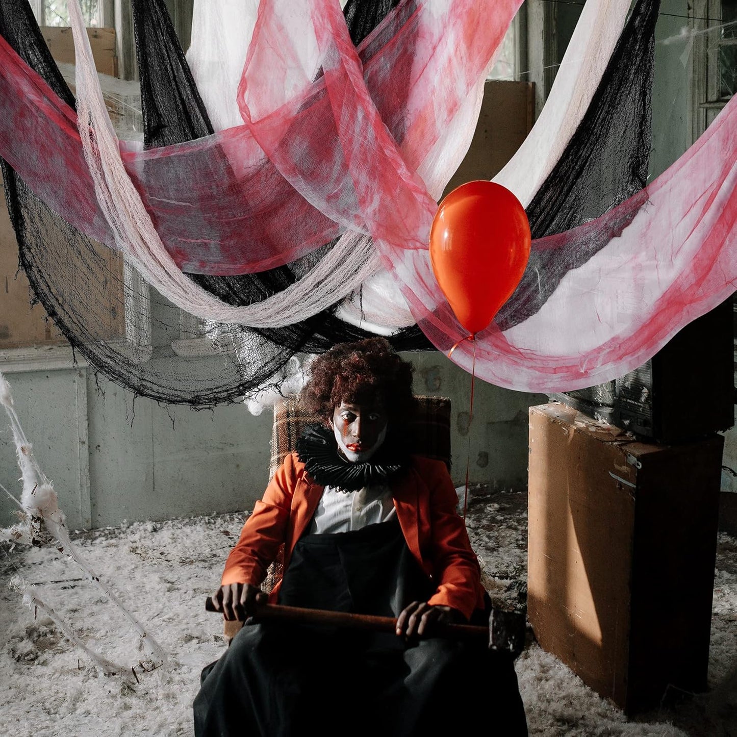 400 X 78.7 Inch Halloween Creepy Cloth - Black Large Size Halloween Scary Spooky Cloth - Windows Doorways Cover Gauze for Halloween Party Haunted House Decorations