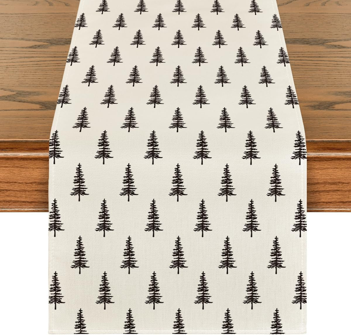 Black Xmas Tree Christmas Table Runner, Seasonal Winter Kitchen Dining Table Decoration for Home Party Decor 13X72 Inch