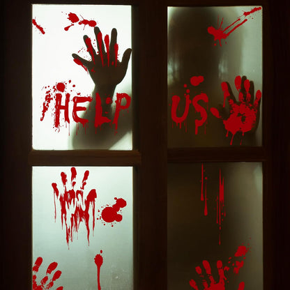 Halloween Window-Clings-Decorations Bloody-Handprint-Footprint Stickers, Scary Halloween Party Indoor/Outdoor Decoration, for Windows, Car - 12 Sheets