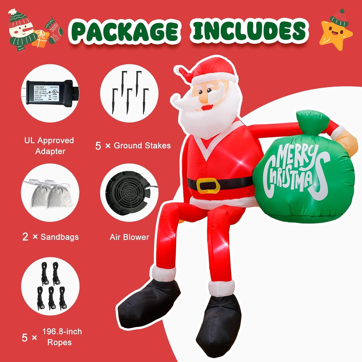 8FT Christmas Inflatables Outdoor Decorations, Climbing Santa Blow up Yard Decorations with LED, Christmas Inflatable for Christmas Outdoor Decor Santa Inflatable for Christmas Decor Outside