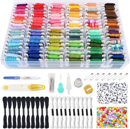 Friendship Bracelet String Kits with Organizer Storage Box, 110 Colors Embroidery Floss 52Pcs Cross Stitch Tools-Labeled with Embroidery Thread Numbers for Bobbins Great Production Gift