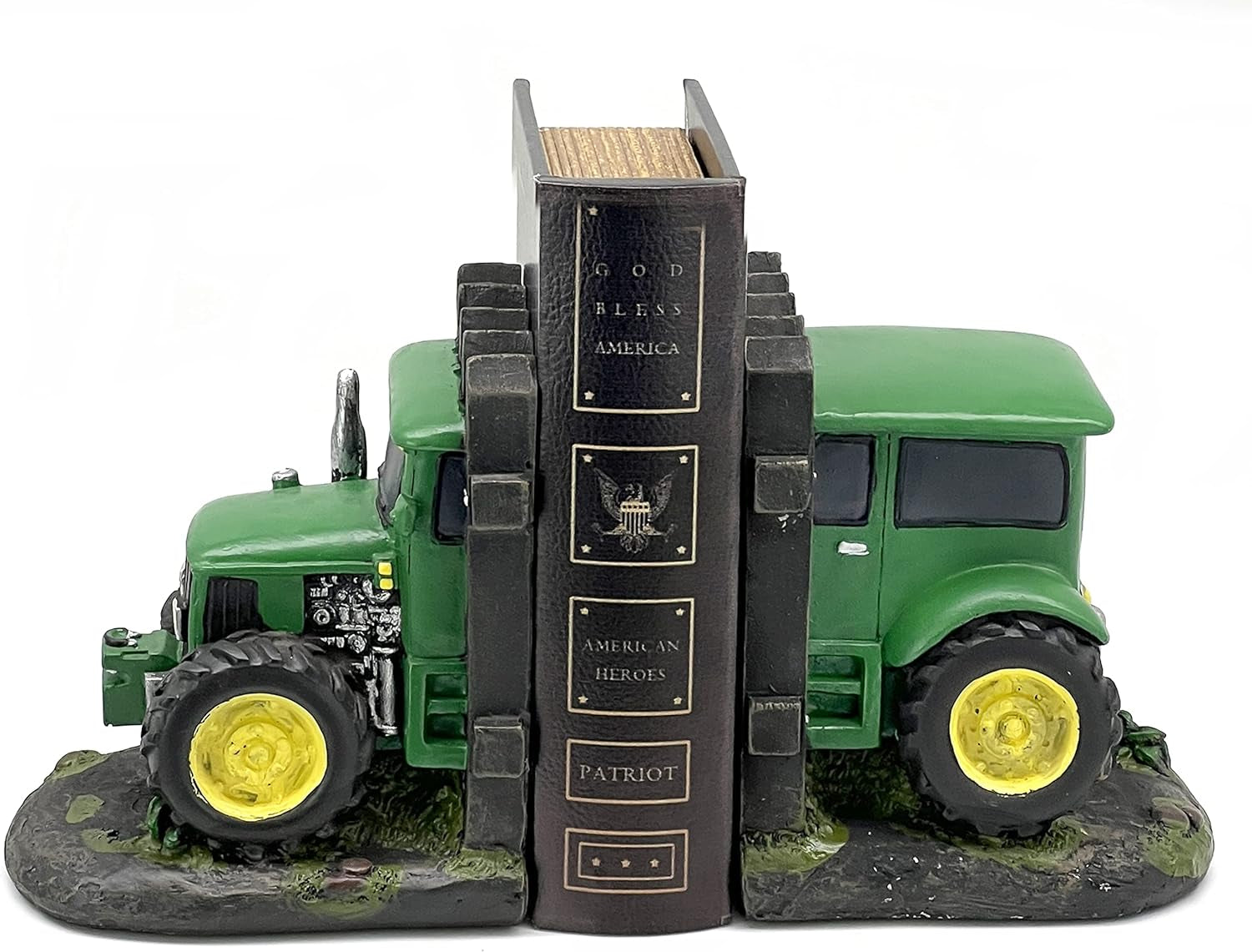 Decorative Bookends Green Tractor Farmhouse American Farmer Book Ends Stoppers Nonskid Tabletop Shelves Retro Industrial Vintage Cottage Barn Yarn Cabin Home Decor