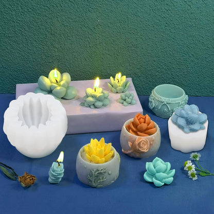 Succulent Silicone Mold, 9PCS Candle Molds for Candle Making,3D Succulent Resin Mold,Plant Flower Wax Candle Soap Silicone Molds