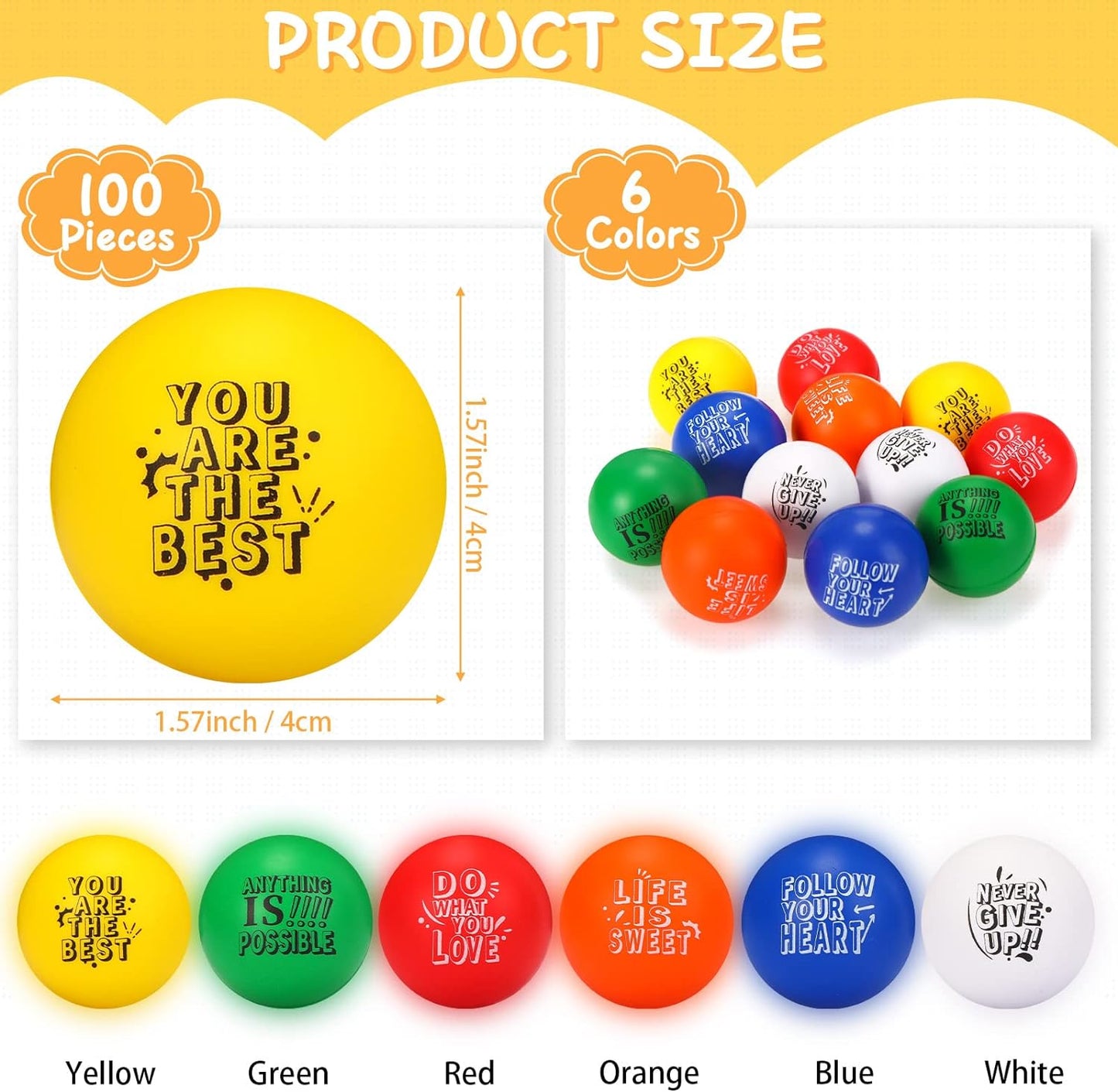 200 Pack Motivational Stress Relief Balls Anxiety Sensory Balls Bulk Hand Exercise Stress Balls with Quote Inspirational Sensory Fidget Ball for Adults Teens Kids Gift School Gifts