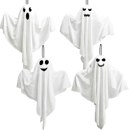 4 Pack Halloween Hanging Ghosts, 27.5" Cute Flying Ghost Decorations for Front Yard Patio Lawn Garden Party Décor and Holiday Decorations