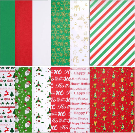 Christmas Tissue Paper, 180 Sheets 19.7" X 19.7" Xmas Wrapping Paper in 12 Different Designs Christmas Series Tissue Paper Bulk for Gift Wrapping Wine Bottles DIY Crafts Decor