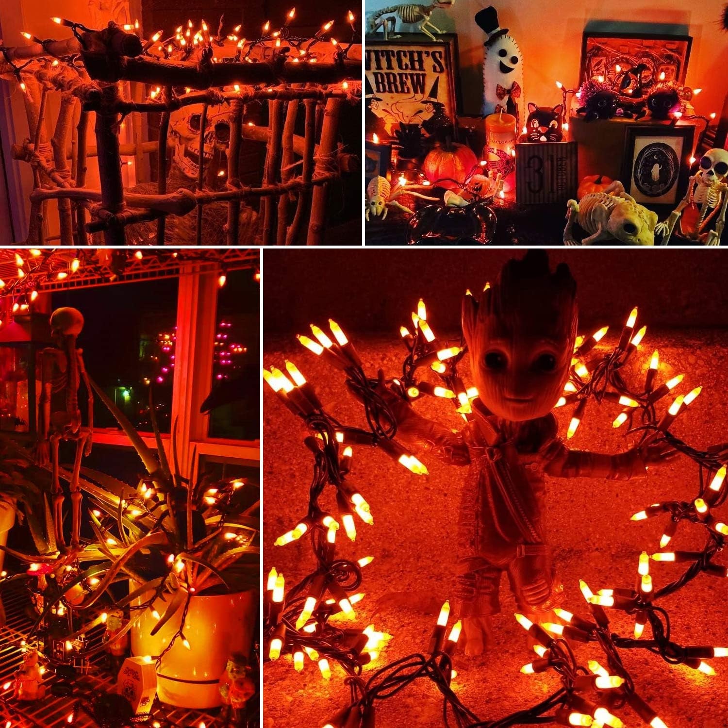 Orange Halloween Lights, 42.6Ft 200 Count Incandescent Halloween String Lights Connectable, UL Certified Black Wire Mini Orange Lights String for Indoor Outdoor Tree Patio Garden Party Decor