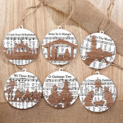 6 Pcs Christmas Nativity Ornaments Christian Music Sheet Nativity Scene Ornaments Wooden Christmas Hanging Ornament Bulk for Xmas Tree Birth of Jesus Religious Gift for Family(Vivid Style)