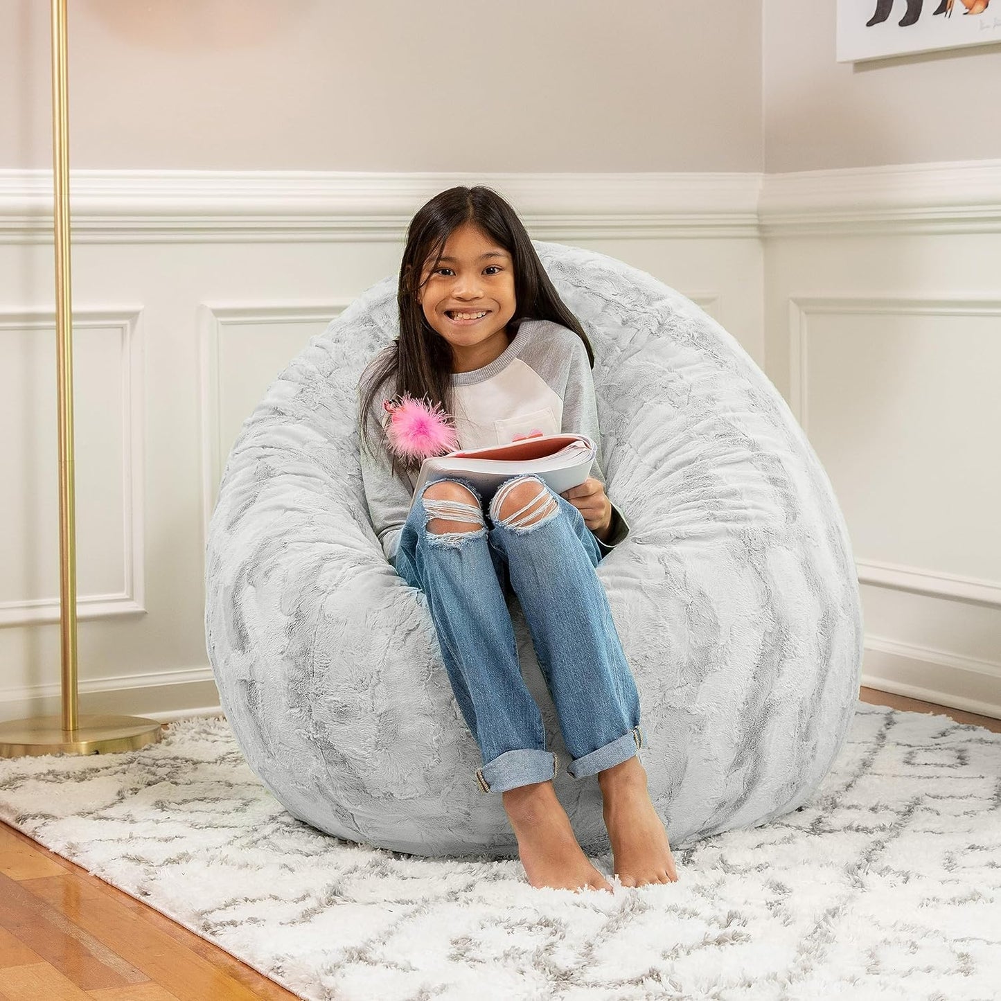 Cocoon 4 Foot Bean Bag Chair - Faux Fur, Silver