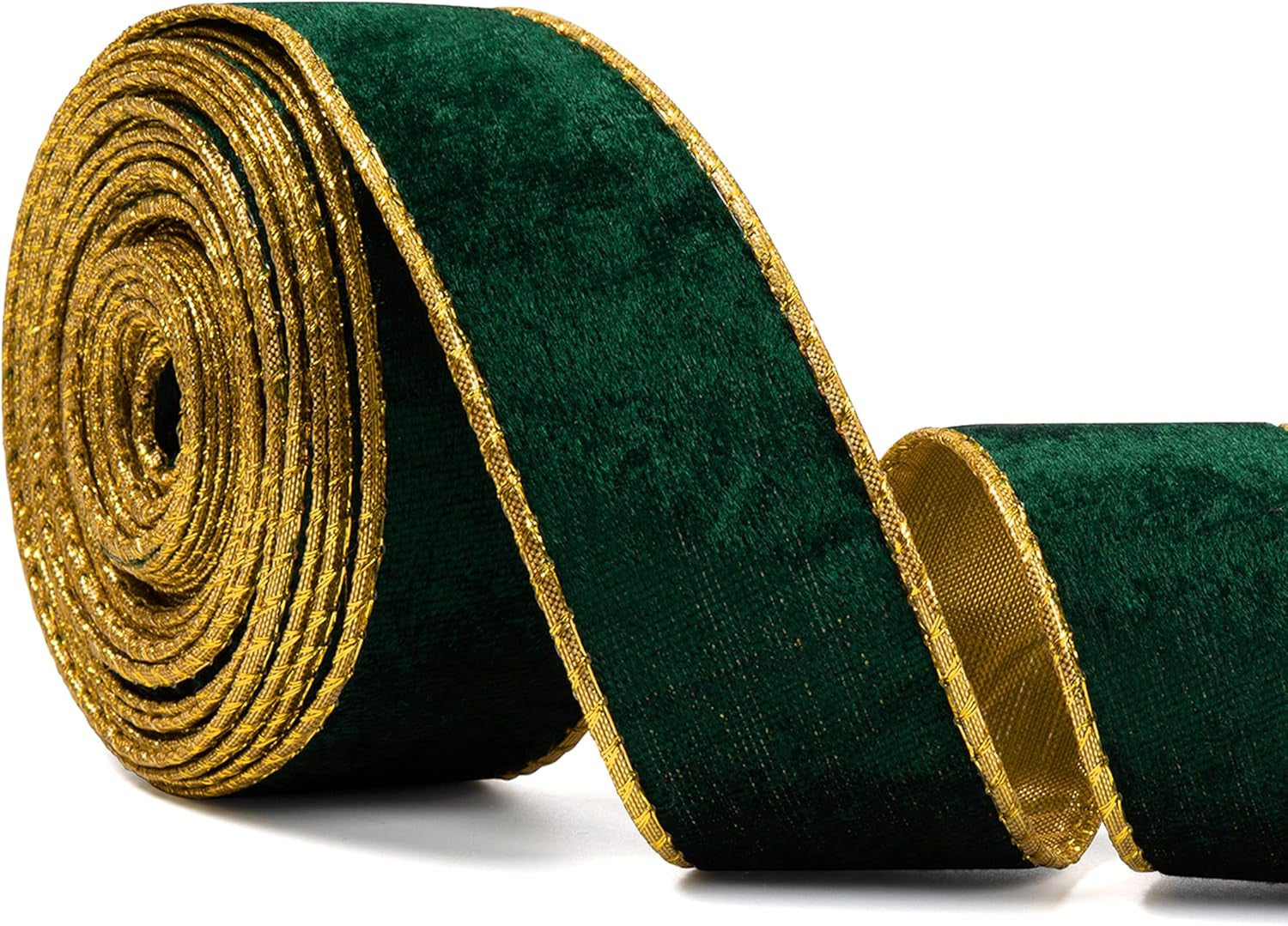 Green Wide Velvet Ribbon Wired for Christmas Tree, Garland, Wreath, 1.5 Inch 10 Yards