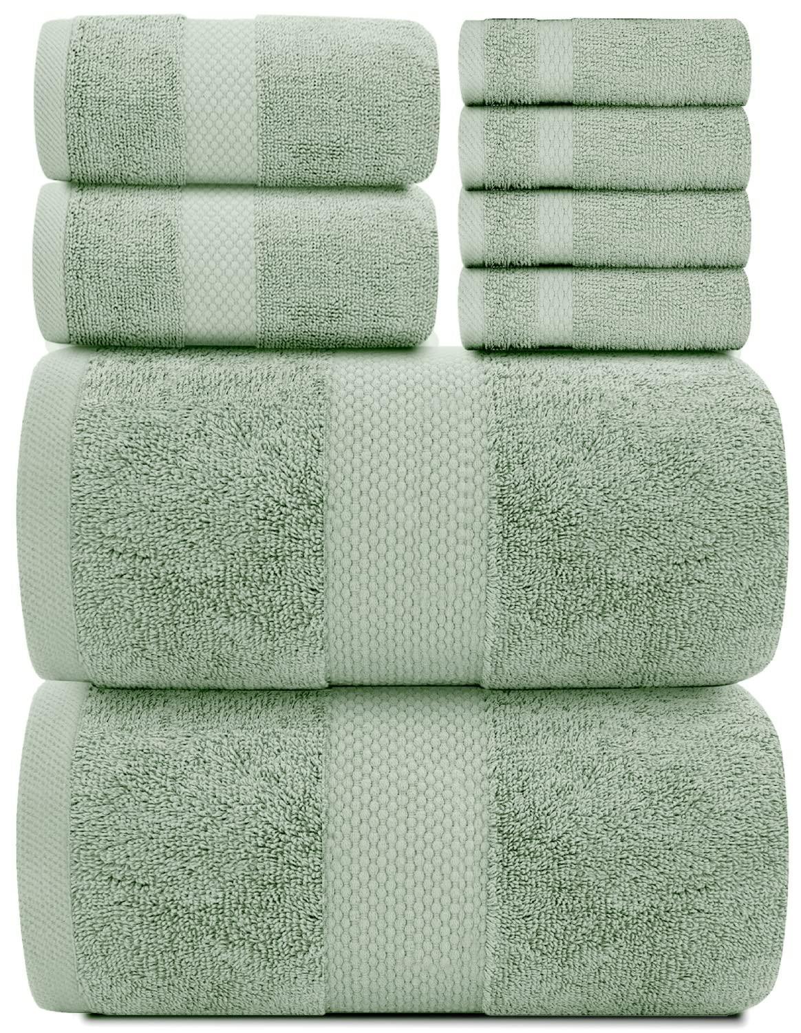 Luxury Green Bath Towel Set   Combed Cotton Hotel Quality Absorbent 8 Piece