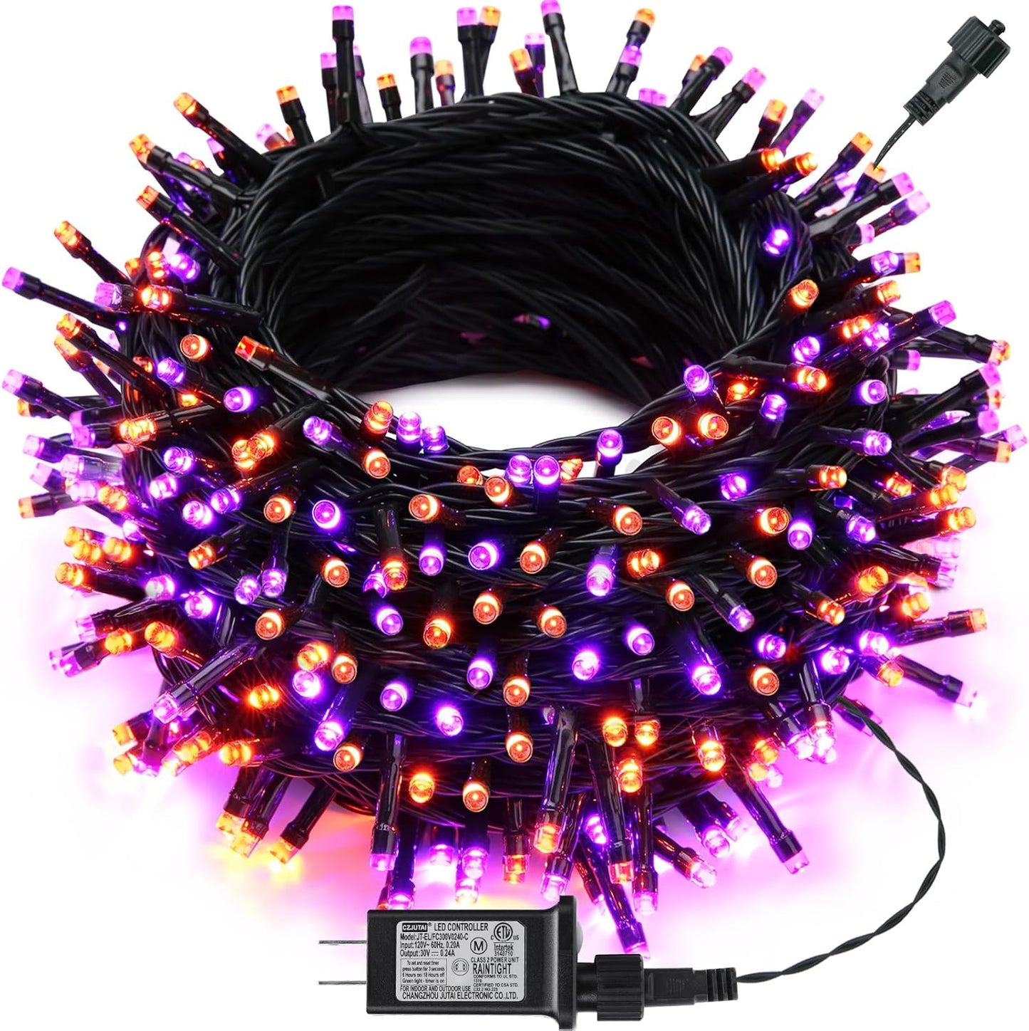 Orange Purple Halloween Lights 174FT 500 LED Halloween String Lights with 8 Modes Timer Waterproof Plug-In Orange Purple String Lights for Indoor Outdoor Halloween Decorations
