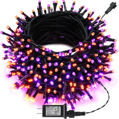 Orange Purple Halloween Lights 174FT 500 LED Halloween String Lights with 8 Modes Timer Waterproof Plug-In Orange Purple String Lights for Indoor Outdoor Halloween Decorations