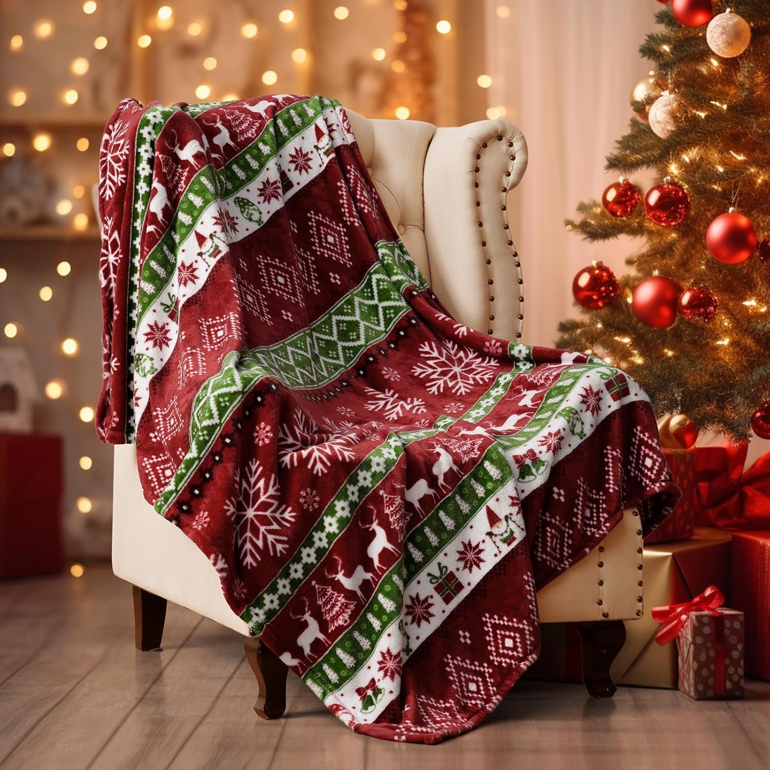 Printed Fleece Blanket Twin Size, No Shed No Pilling Ultra Soft Plush Cozy Xmas Prints Theme Home Décor Flannel Blanket for Bed, Sofa, Couch and Gift, 66" X 90", Rindeer