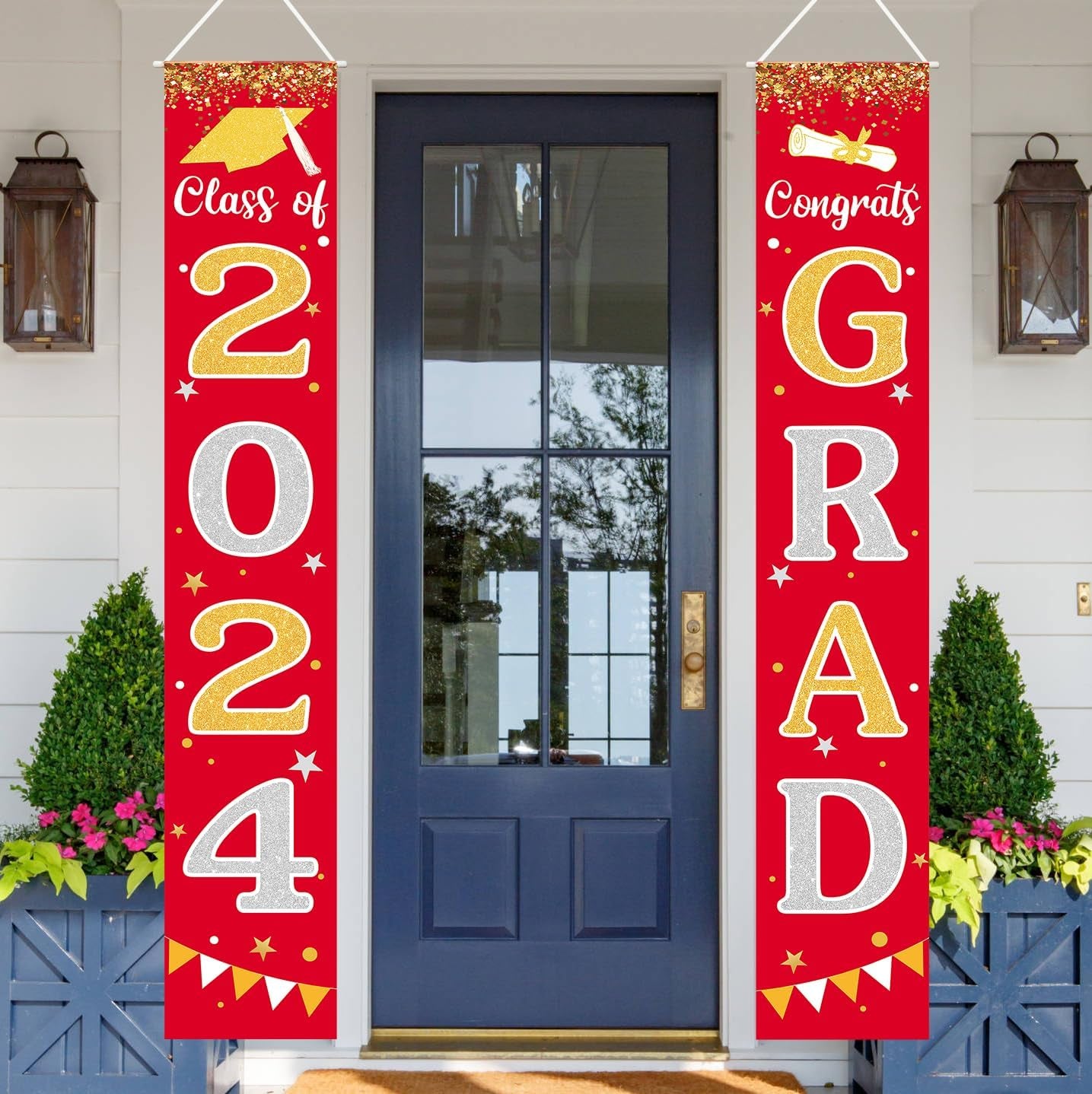 Graduation Decorations 2024 GRAD Banner Black Graduation Party Decorations 2024 Porch Door Welcome Banners for Class School