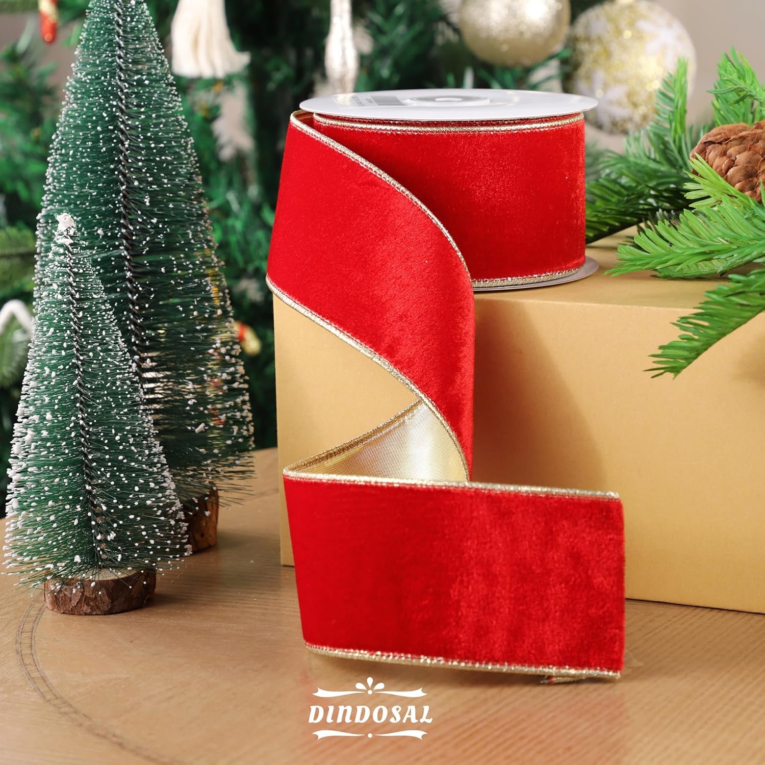 Dusty Blue Velvet Ribbon Wired 2.5" X 10 Yards Blue Christmas Ribbon with Silver Backside, Blue and Silver Wired Ribbon for Christmas Tree, Wreaths, Topper Bows, Crafts, Gift Wrapping