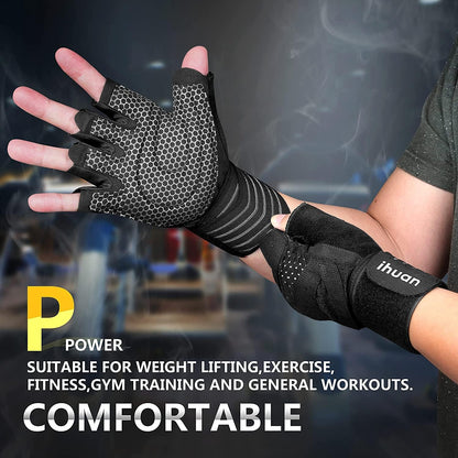 Ventilated Weight Lifting Gym Workout Gloves with Wrist Wrap Support for Men & Women, Full Palm Protection, for Weightlifting, Training, Fitness, Hanging, Pull Ups