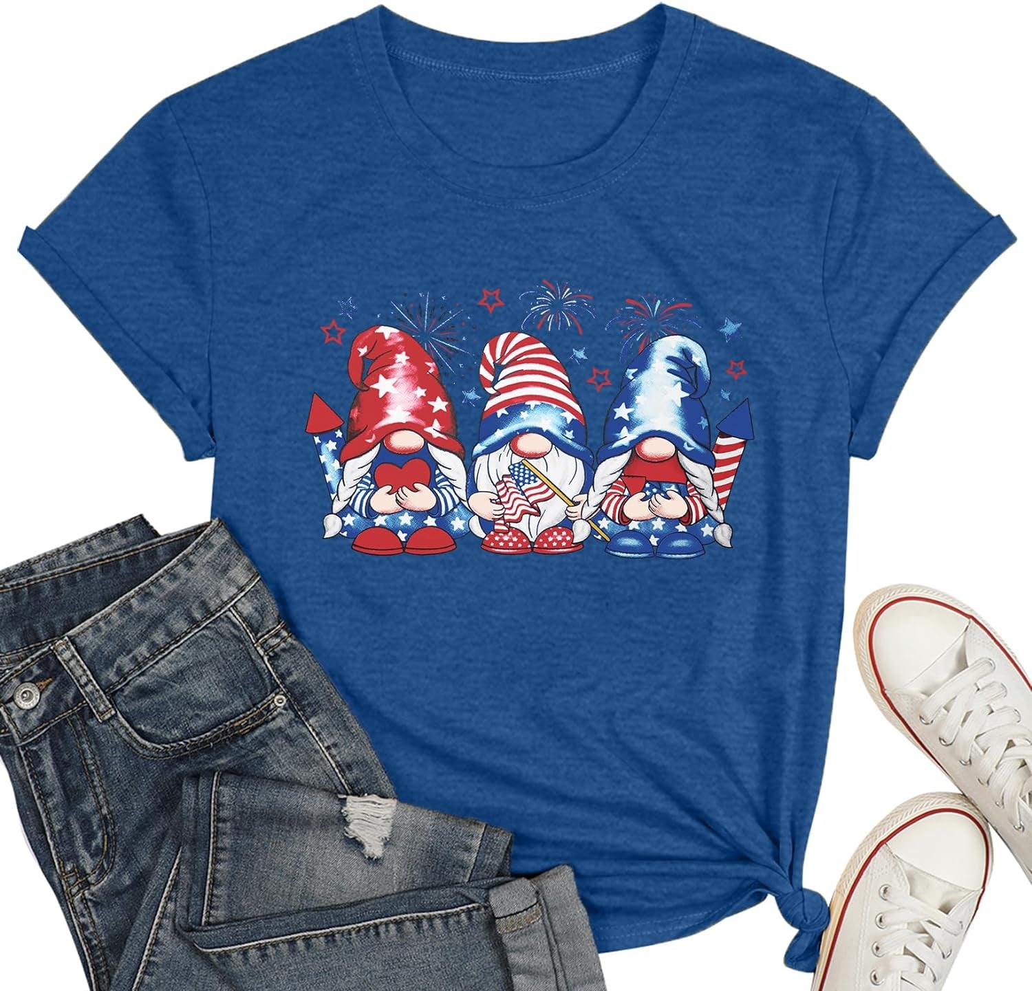 4Th of July Gnomes Shirt for Womens Funny Patriotic Graphic Tee Shirt USA Flag Stars Stripes Tee Tops